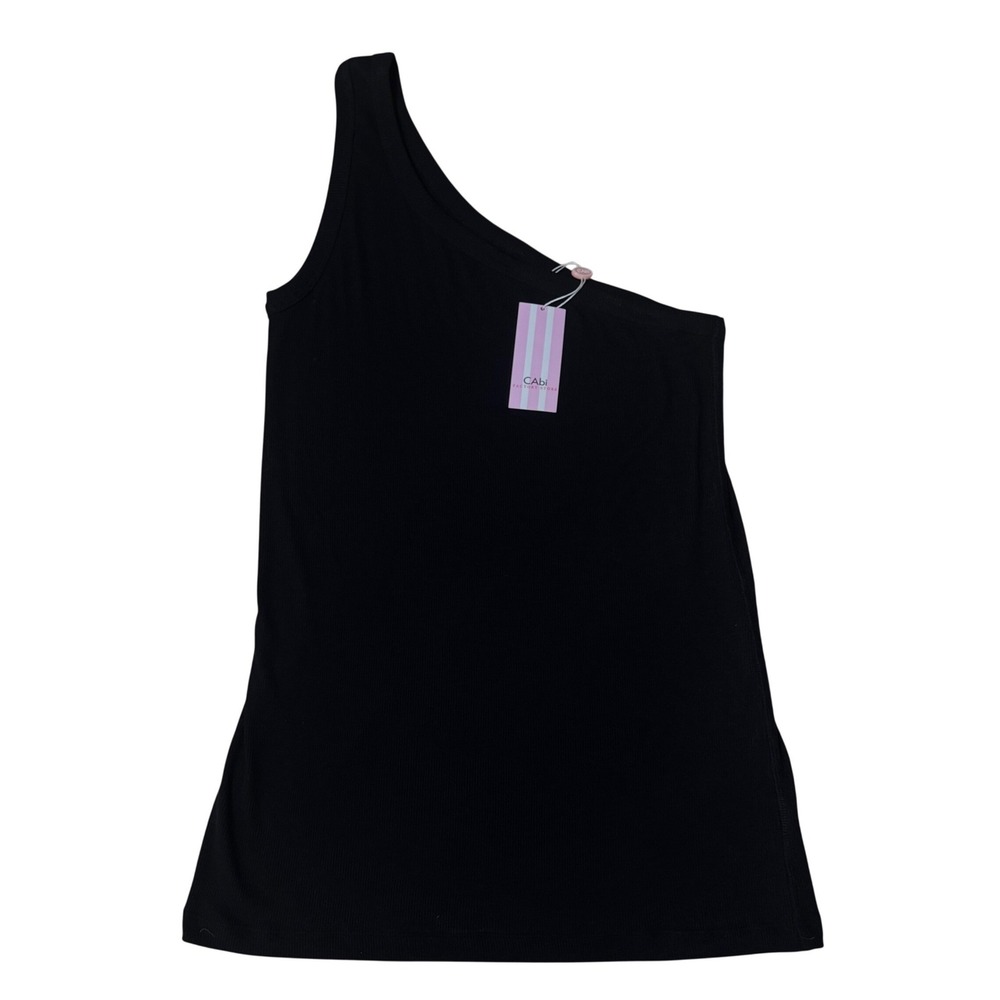 Cabi NWT Black Ribbed One Shoulder Stretch Tank Top Shirt Style 556 Large Tags‎